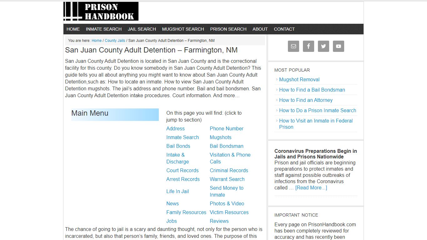 San Juan County Adult Detention – Farmington, NM - Prison Handbook